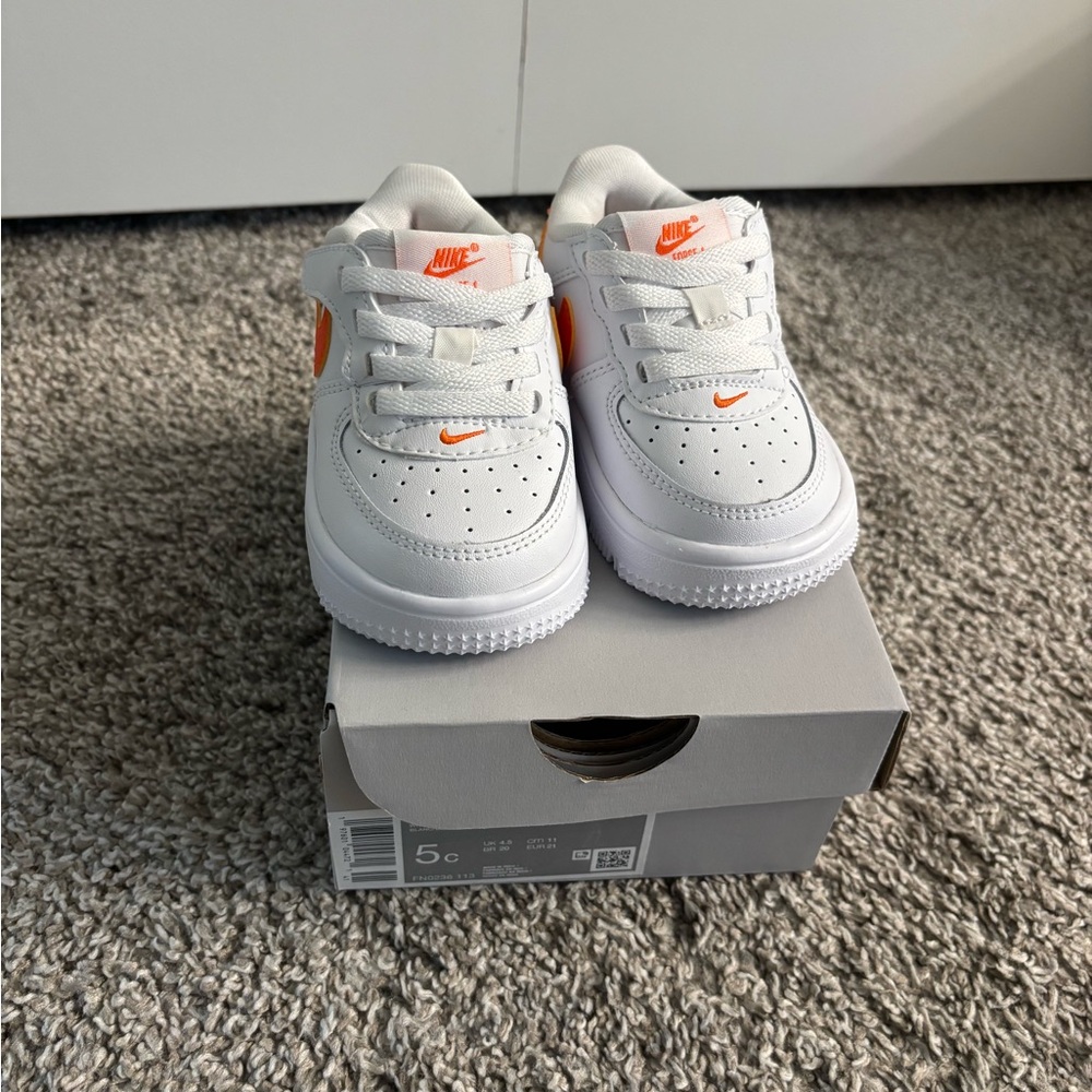 Nike Air Force 1 Kids Sneakers in White and Bright Orange